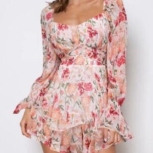 Pink floral feminine romper large